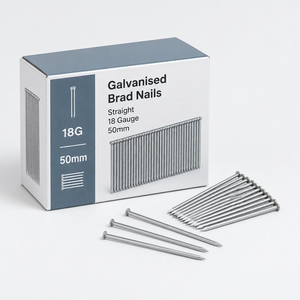 18 Gauge Brad Nails — Galvanised, 50mm, 5,000 Pack