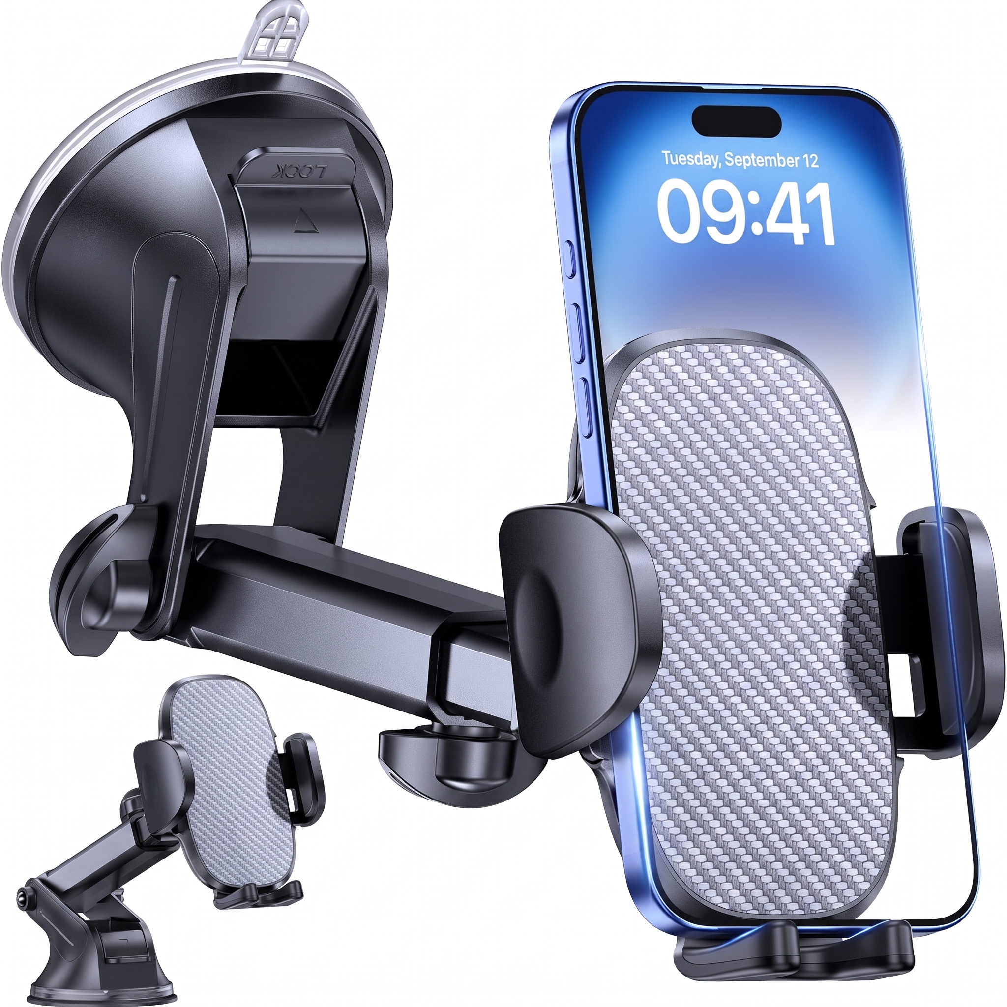 3-in-1 Universal Car Phone Holder — Dashboard, Windscreen & Desk