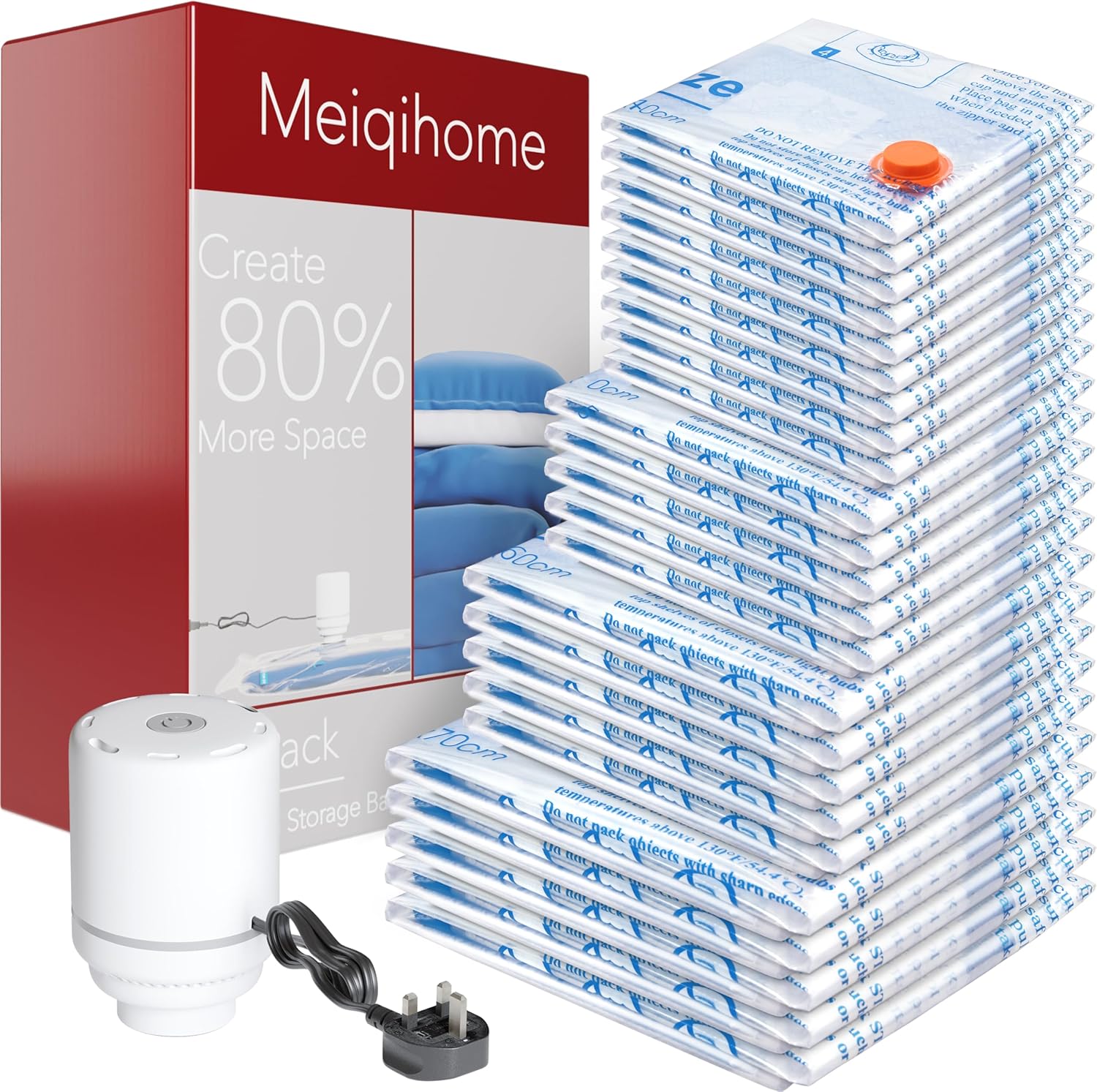 Vacuum Storage Bags 24 Pack + Electric Pump — 4 Sizes