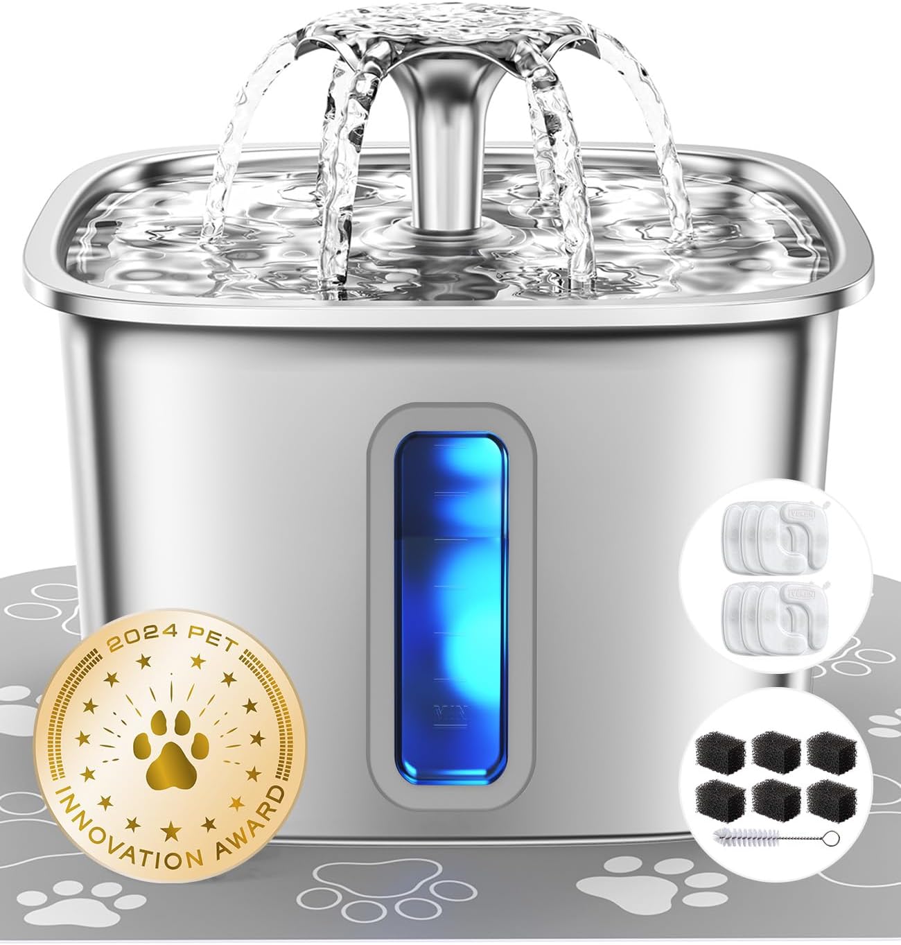 Veken 3.2L Stainless Steel Pet Water Fountain — 6 Filters
