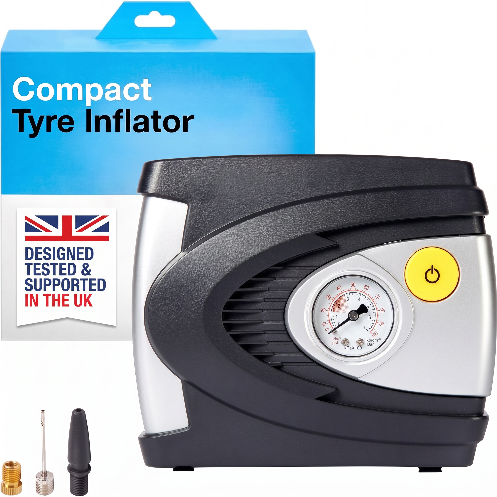 Compact 12V Tyre Inflator Air Compressor with Gauge